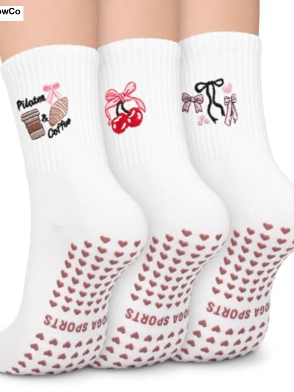 Non Slip Grip Socks for Women Pilates Yoga Barre Cotton 4 Pairs